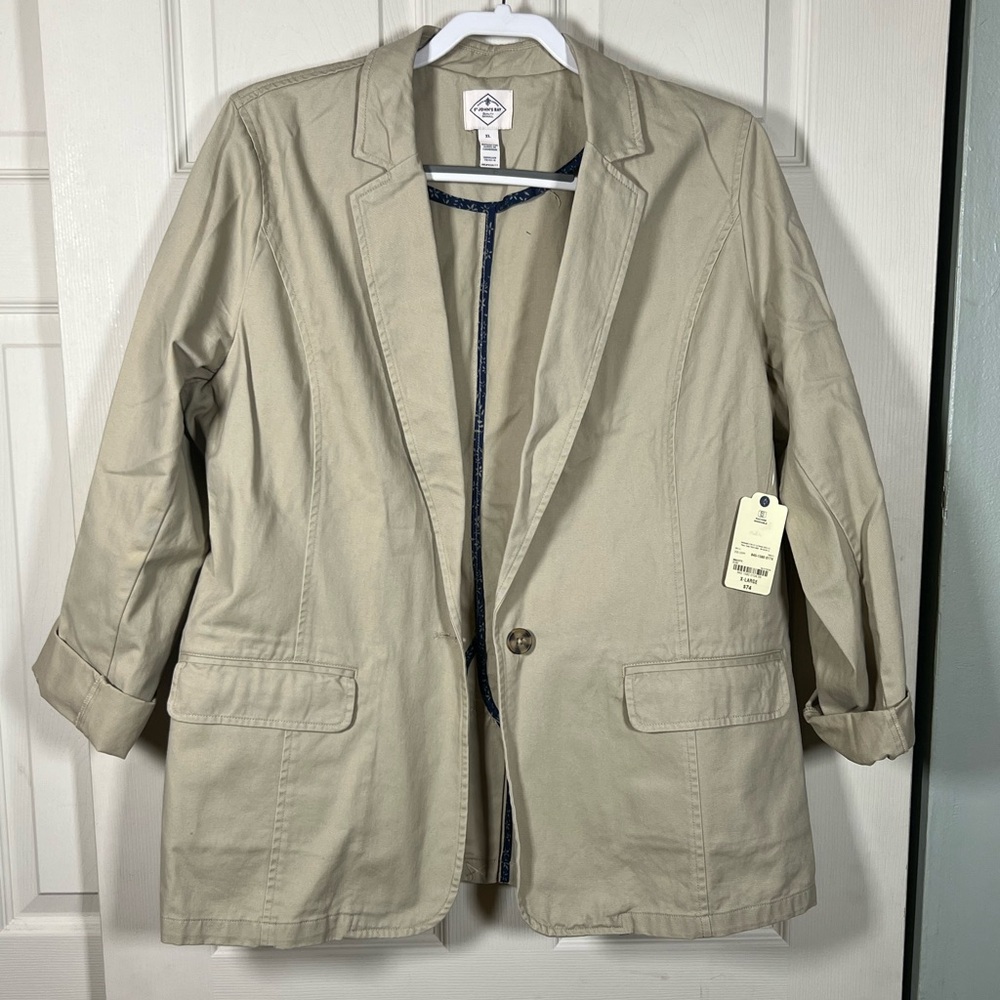 St. John’s Bay Khaki Utility Blazer Jacket XL Cotton Button Front NWT - Picture 2 of 8